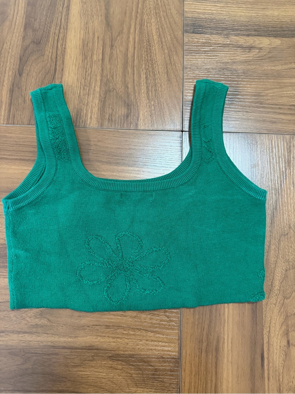 Emerald Green Floral Knit Crop Tank Top - Women